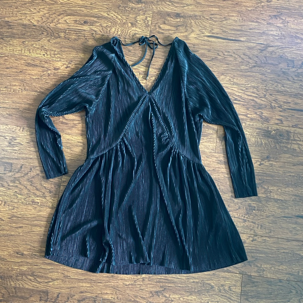 Zara Black Satin Swing Dress With Tie At Back